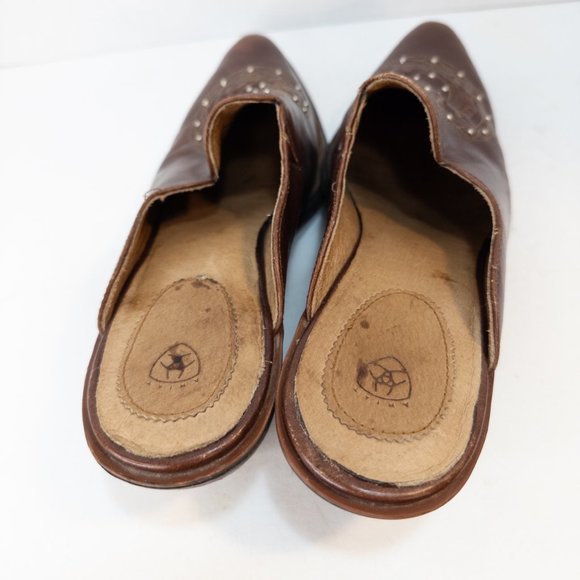 Ariat Womens Size 7 Mule Brown Leather Slip On Western Studded Medallion Heel - Picture 8 of 8